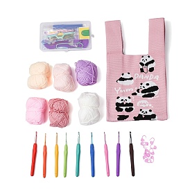 Наборы для вязания крючком с пряжей для начинающих, взрослых, детей, Аксессуары для инструментов для вязания с сумкой для переноски с узором панды, стартовый набор для вязания крючком
