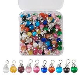 Подвески кошачий глаз, с железной фурнитурой серебрянного цвета, круглые