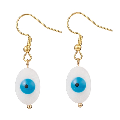 Natural Shell Evil Eye Dangle Earrings with Enamel, Gold Plated 304 Stainless Steel Jewelry for Women, Mixed Shape