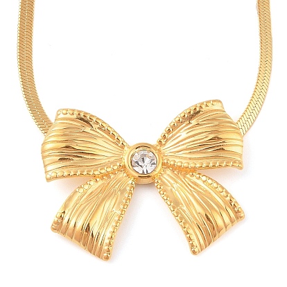 304 ожерелья из нержавеющей стали с цепочкой-змейкой и бантом, украшенные кристаллами и стразами, для женщин