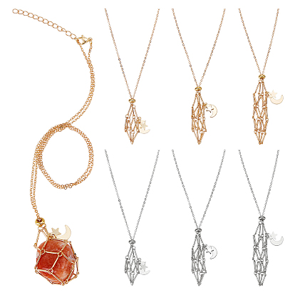 6 шт 2 цвета латунная цепочка макраме мешочек ожерелья изготовление, с 304 подвесками в виде луны из нержавеющей стали