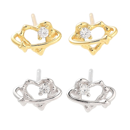 925 серьги-гвоздики из стерлингового серебра с микропаве из прозрачных кубических цирконий для женщин, сердце