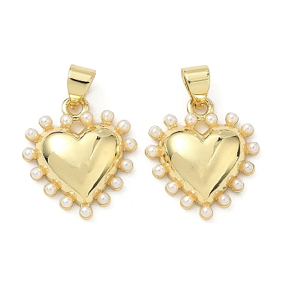Латунные подвески, с ABS имитации жемчуга, сердце, без свинца и без кадмия, стойки покрытие, долговечный