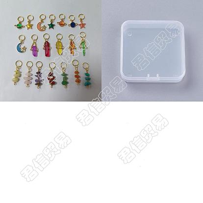 20 pcs 20 pendentifs en émail de pierres précieuses et d'alliages naturels et synthétiques de style, avec chaînes porte-câbles en fer & 304 perles d'espacement en acier inoxydable, lune et étoile et planète et puces