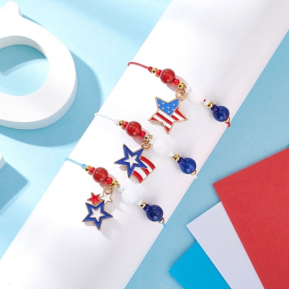 3 шт. 3 цвета День независимости натуральный сердолик и белый нефрит и окрашенный желтый нефрит драгоценный камень круглые бусины плетеные браслеты, браслеты со звездами из сплава и эмали