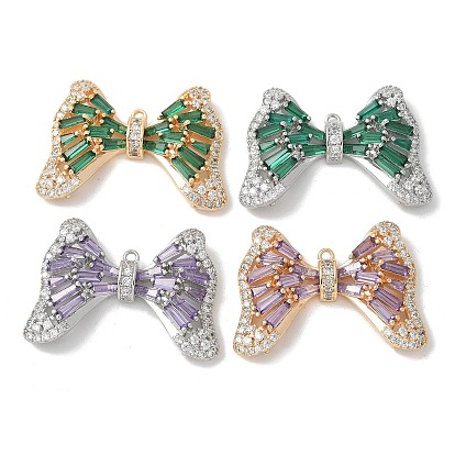 Подвески из латуни с микропаве из кубического циркония и стеклом, бантом прелести