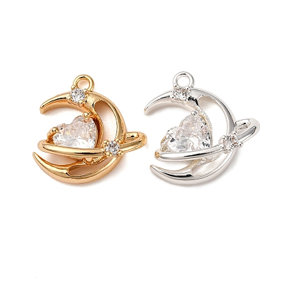 Латунные микро проложить кубического циркония подвески, без кадмия, без никеля и без свинца, Луна и сердце
