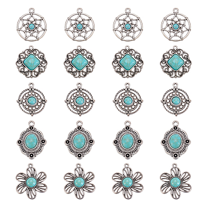 20 шт 5 стили подвески из сплава в тибетском стиле, слоновая кость, бирюза и акрил, античное серебро