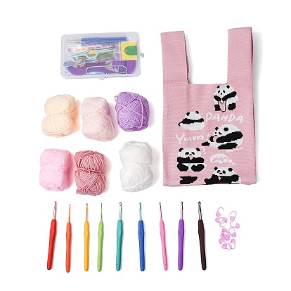 Наборы для вязания крючком с пряжей для начинающих, взрослых, детей, Аксессуары для инструментов для вязания с сумкой для переноски с узором панды, стартовый набор для вязания крючком