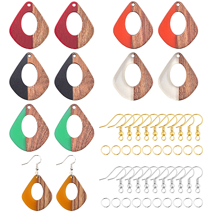 DIY Dangle Earring Making Kits, with Resin & Wood Pendants, Brass Earring Hooks & Jump Rings, Teardrop