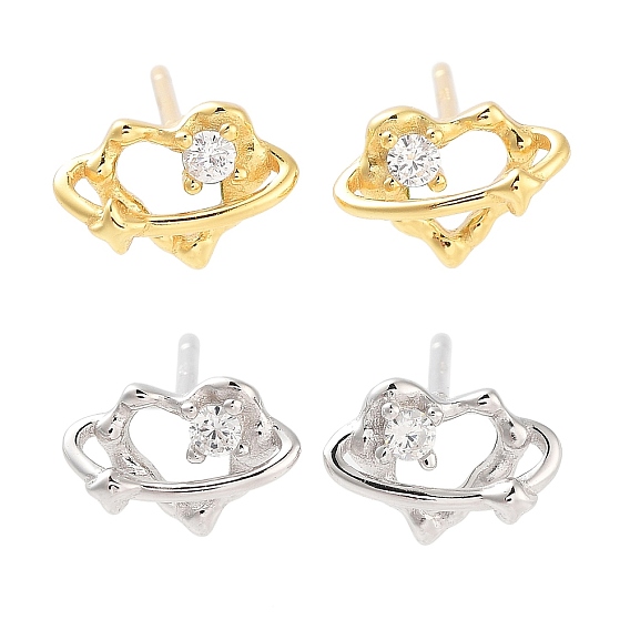 925 серьги-гвоздики из стерлингового серебра с микропаве из прозрачных кубических цирконий для женщин, сердце