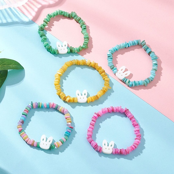 Браслеты из натуральных пресноводных ракушек, эластичные, для девочек, кролик, окрашенные