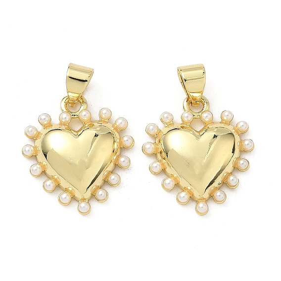 Латунные подвески, с ABS имитации жемчуга, сердце, без свинца и без кадмия, стойки покрытие, долговечный