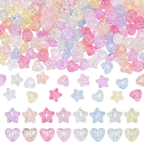 160pcas 16 стили прозрачные акриловые бусины с трещинками, звезда и сердца