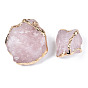 Perles de quartz rose naturelles plaquées, avec les accessoires en laiton d'or lumière, nuggets