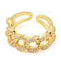Curb Chains Shape Brass Open Cuff Rings with Cubic Zirconia, Lead Free & Cadmium Free