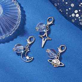 Подвесные украшения из прозрачного акрила и сплава в виде звезд, луны и планет, с карабин-лобстерами 