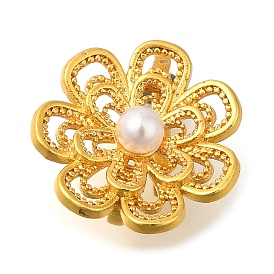 Brass Hoop Clasps, with ABS Plastic Imitation Pearl, Flower