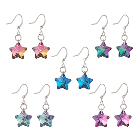 Electroplated Glass Star Dangle Earrings, Silver Tone Brass Earring for Women