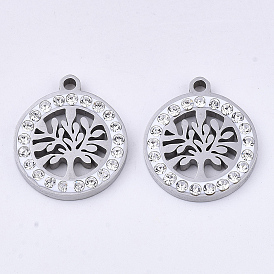 201 подвески из нержавеющей стали, с полимерной глиной кристалла горного хрусталем, плоские круглые с дерева жизни