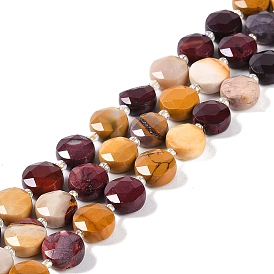 Natural Mookaite Beads Strands, with Seed Beads, Faceted Hexagonal Cut, Flat Round