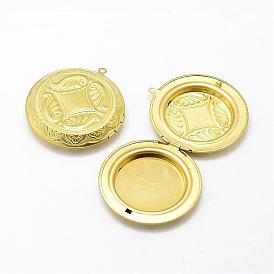 Brass Locket Pendants, Flat Round, Nickel Free