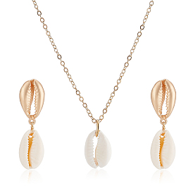 Серьги-гвоздики и ожерелье с подвеской из натуральных ракушек, ювелирные изделия из сплава для женщин