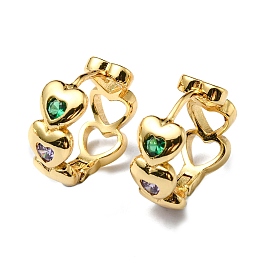 Серьга-кольцо с цветным кубическим цирконием и полым сердцем, ювелирные изделия из латуни с покрытием стойки, без кадмия и без свинца