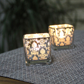Simple light gold 5cm square glass candlestick romantic candlelight dinner bar western restaurant decoration furnishings