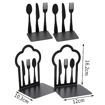 Non-Skid Iron Bookend Display Stands, Adjustable Desktop Heavy Duty Metal Book Stopper for Shelves, Tableware/Hat Pattern