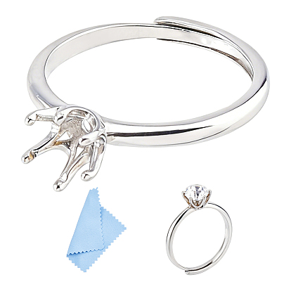 Позолоченное родием 925 помолвочное кольцо-солитер из стерлингового серебра, регулируемые настройки зубчатого кольца, с полировкой из замши