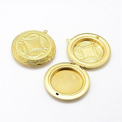 Brass Locket Pendants, Flat Round, Nickel Free