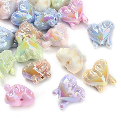 Plating Opaque Acrylic Beads, Iridescent, Melting Heart