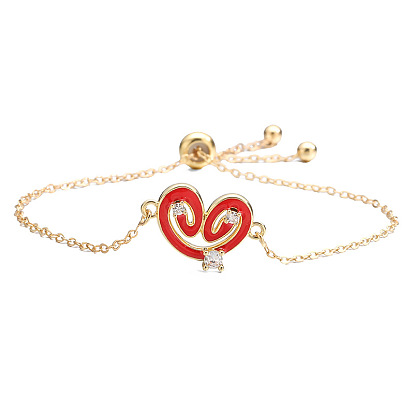 Регулируемые браслеты-слайдеры с прозрачным кубическим цирконием из латуни с микропаве, эмалевое украшение в форме сердца для женщин, золотые