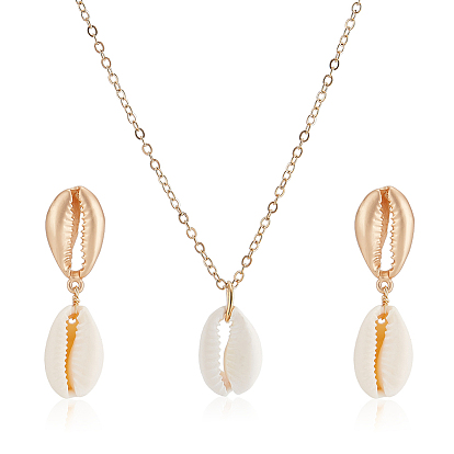Серьги-гвоздики и ожерелье с подвеской из натуральных ракушек, ювелирные изделия из сплава для женщин