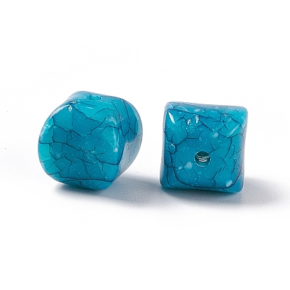Crackle Opaque Acrylic Beads, Imitation Turquoise, Cube