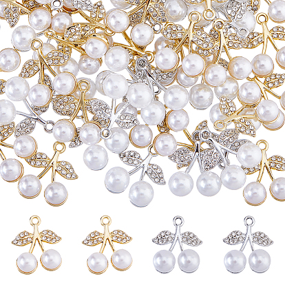 60шт 2 цветной сплав подвески со стразами, вишня, с пластмассовой жемчужиной abs, УФ-покрытием