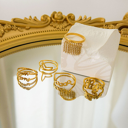 304 Stainless Steel Finger Rings, Golden