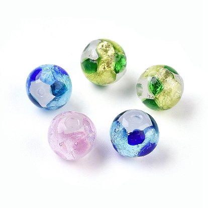 Ручной серебряная фольга Стеклянные круглые бусины, 8 мм, отверстие : 1 мм