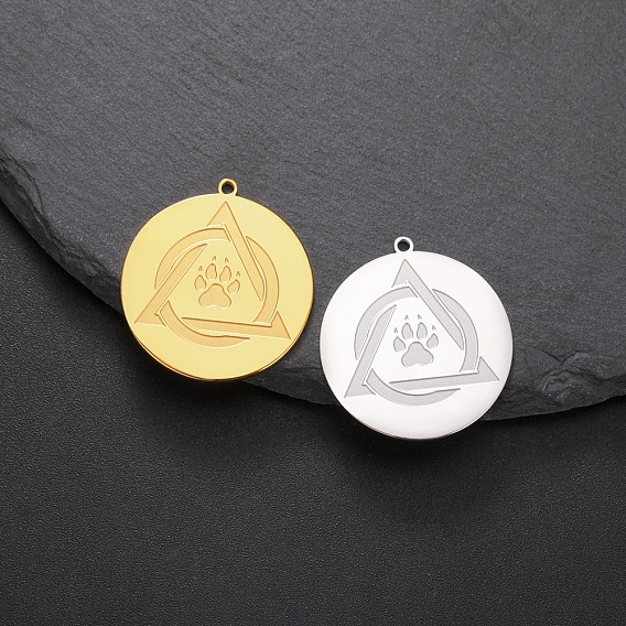 Кулон из нержавеющей стали, плоский круглый с лапой