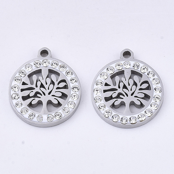 201 подвески из нержавеющей стали, с полимерной глиной кристалла горного хрусталем, плоские круглые с дерева жизни