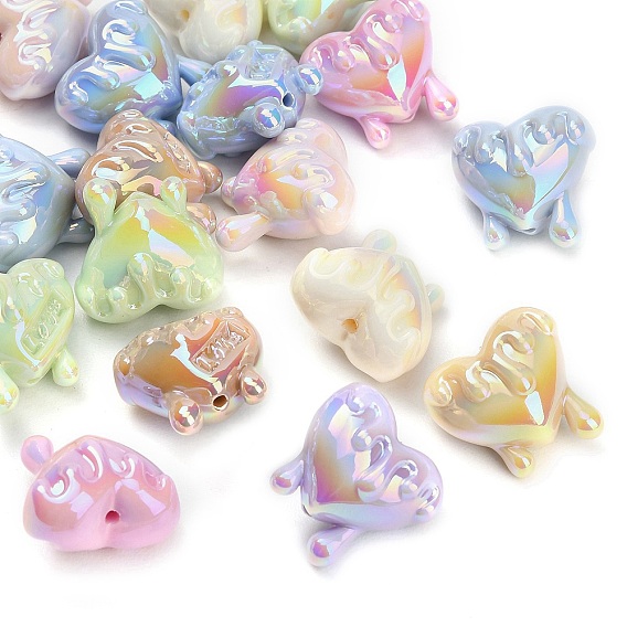 Plating Opaque Acrylic Beads, Iridescent, Melting Heart