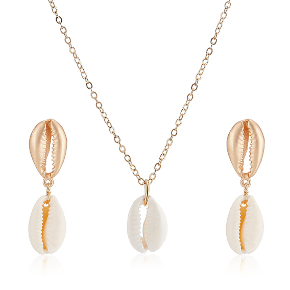 Серьги-гвоздики и ожерелье с подвеской из натуральных ракушек, ювелирные изделия из сплава для женщин