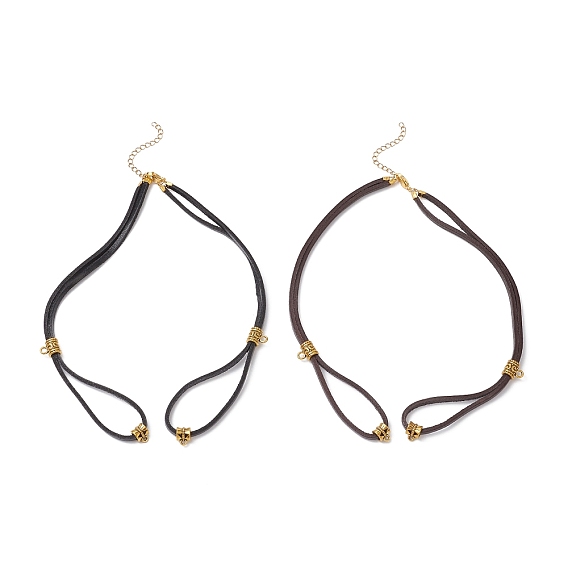 Изготовление двухслойного ожерелья из коровьей кожи, с дужками из сплава в тибетском стиле и 304 фурнитурой из нержавеющей стали, античное золото 