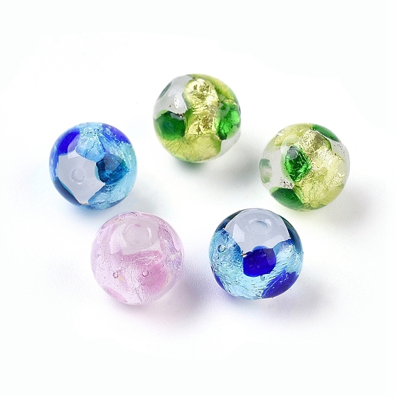 Ручной серебряная фольга Стеклянные круглые бусины, 8 мм, отверстие : 1 мм