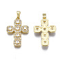 Brass Micro Pave Cubic Zirconia Pendants, Real 16K Gold Plated, Nickel free, Cross