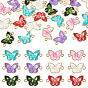 24Pcs 6 Colors Alloy Enamel Connector Charms, Butterfly Links, Light Gold