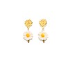 304 Stainless Steel & Handmade Porcelain Stud Dangle Earrings, Flower with Sun