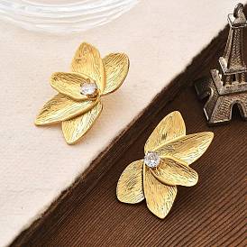 304 серьги-гвоздики из нержавеющей стали с прозрачными кубическими цирконами для женщин, цветок, слева и справа