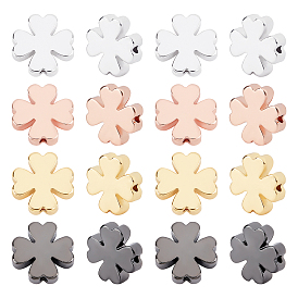 24pcs 4 couleurs perles de laiton, sans plomb et sans cadmium et sans nickel, trèfle